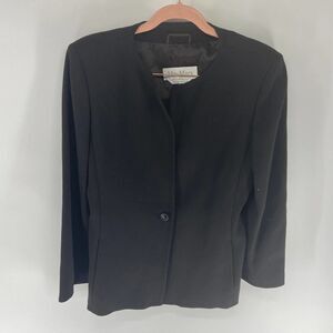 MaxMara Strong Shoulder Black wool notch collar Single Button Blazer womens 8